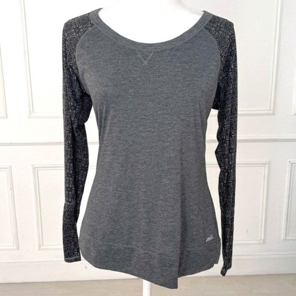 Avia Long Sleeve Top Womens Large Gray Raglan Geometric Print Activewear Shirt‎